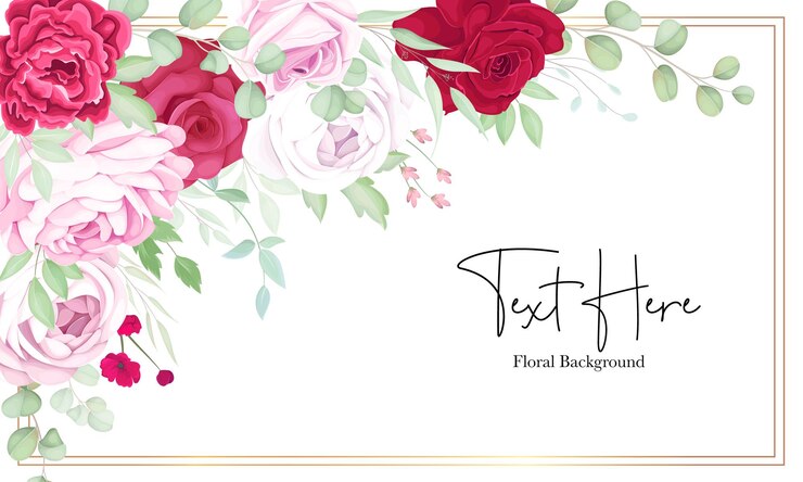 Vecteur gratuit beau fond de cadre floral rouge et rose avec une élégante encre à l'alcool