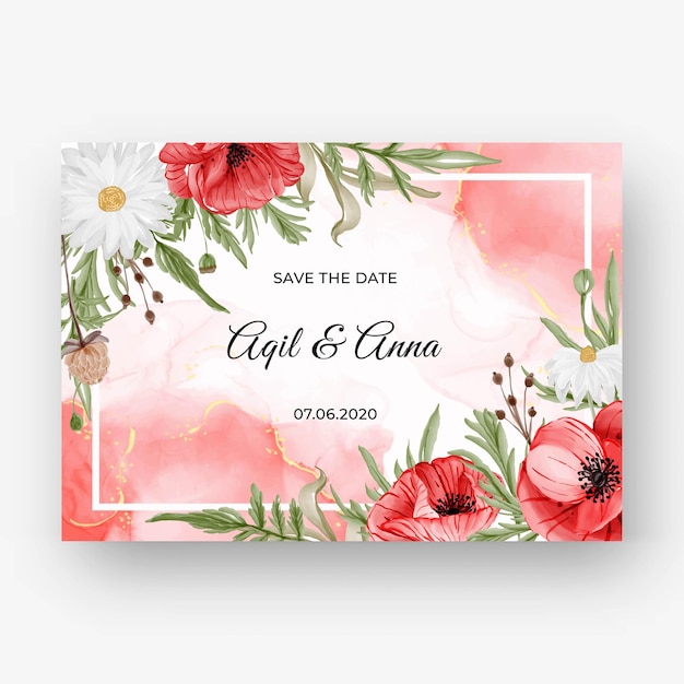 Beau fond de cadre rose pour invitation de mariage avec fleur de pavot rouge