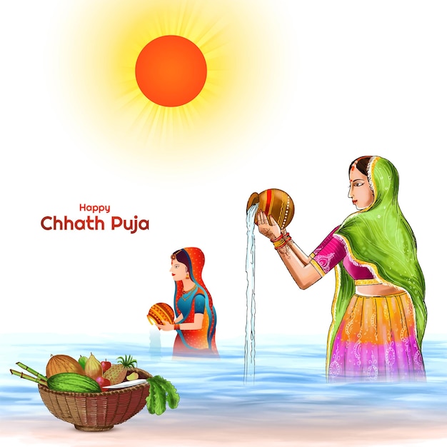 Vecteur gratuit beau fond de carte de festival chhath puja heureux