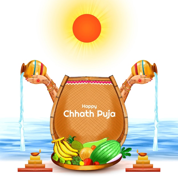 Vecteur gratuit beau fond de carte de festival chhath puja heureux