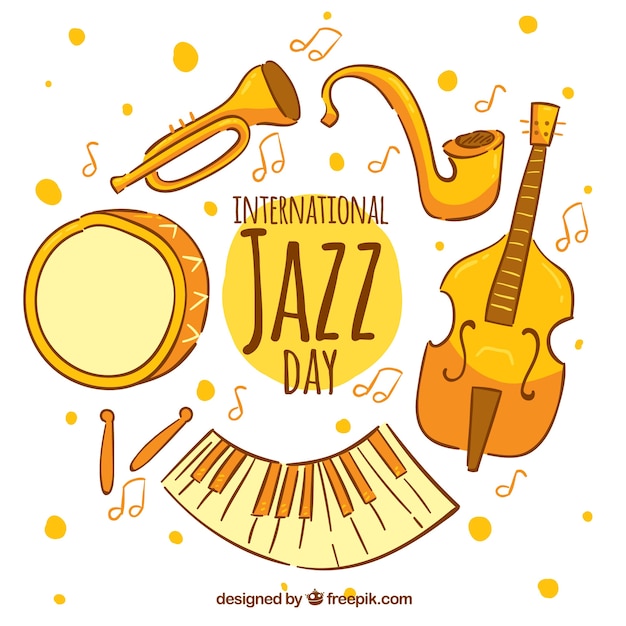 Vecteur gratuit beau fond dessiné à la main pour la journée internationale du jazz