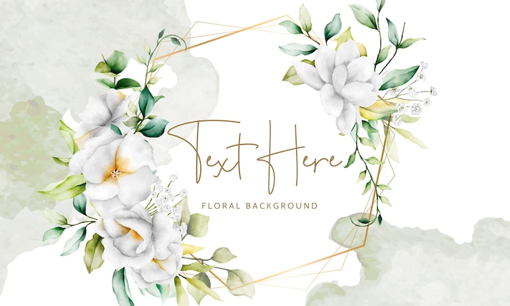 Vecteur gratuit beau fond floral aquarelle avec des feuilles de verdure et fleur blanche