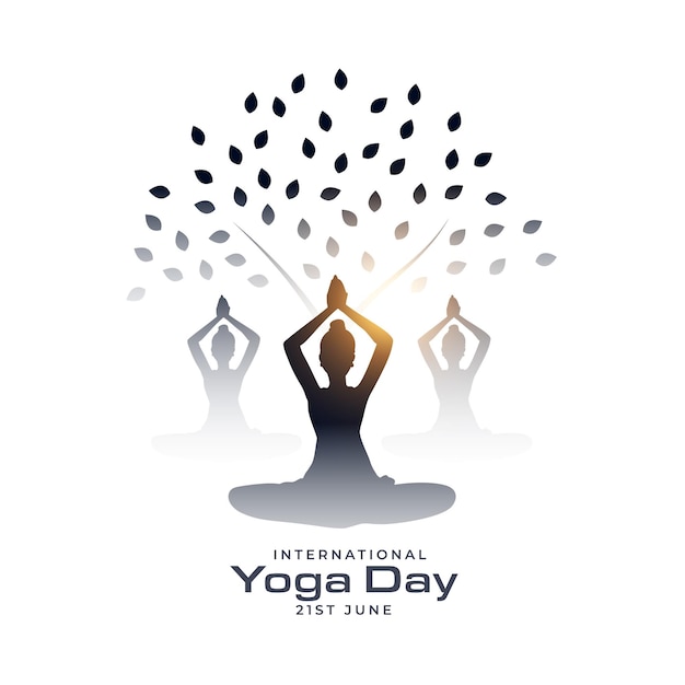 Vecteur gratuit beau fond de journée internationale de yoga avec un design d'arbre artistique