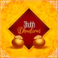 Vecteur gratuit beau jaune dhanteras illustration avec pot en or