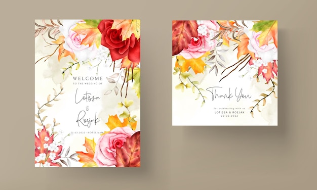 Beau Jeu De Cartes D'invitation Guirlande Florale Aquarelle