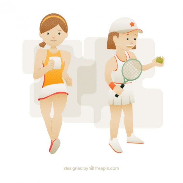 Vecteur gratuit beau joueur de tennis fille et coureur