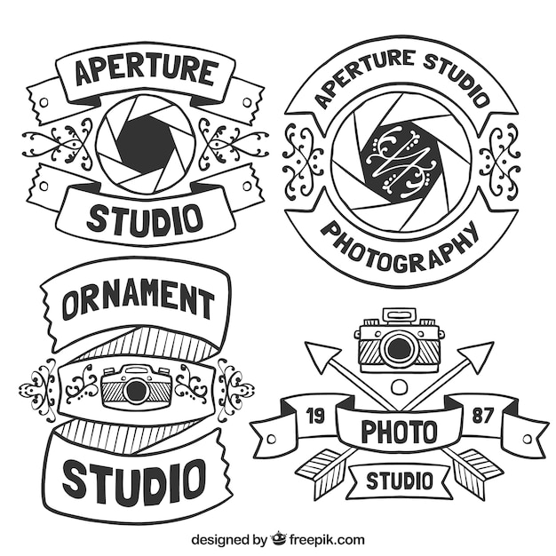 Vecteur gratuit beau logos dessinés à la main pour les studios de photo