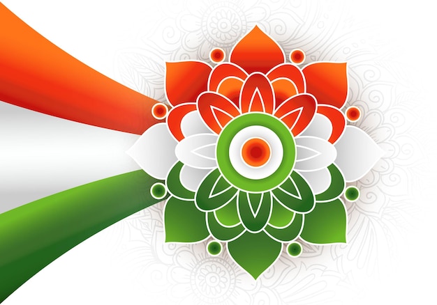 Beau Mandala Tricolore Floral Avec Fond De Carte Vague Drapeau Indien