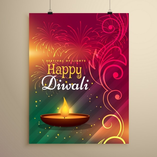 Vecteur gratuit beau modèle diwali festival de voeux avec la décoration florale et diya réaliste