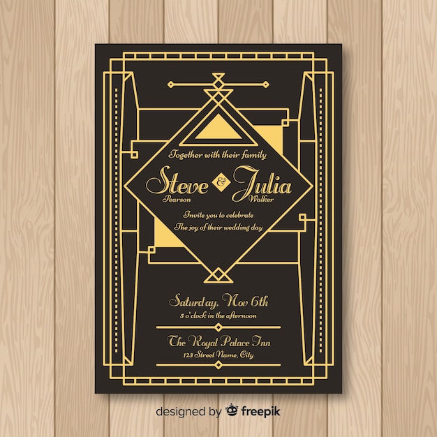 Vecteur gratuit beau modèle d'invitation de mariage art déco