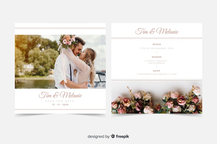 Vecteur gratuit beau modèle d'invitation de mariage avec photo