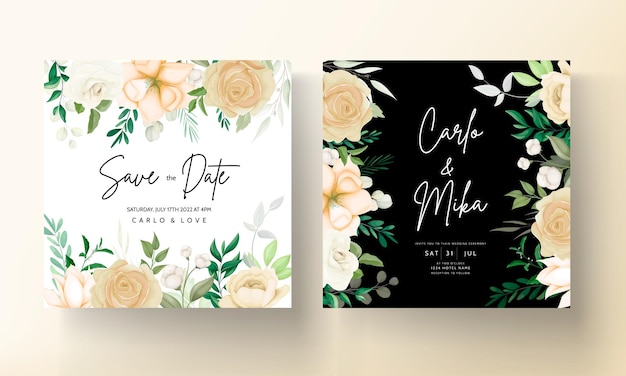 Vecteur gratuit beau modèle de jeu d'invitation de mariage floral dessin à la main