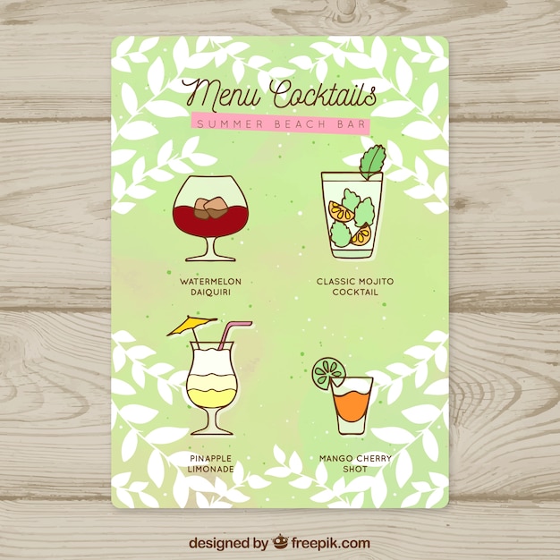 Vecteur gratuit beau modèle de menu dessiné à la main pour les cocktails