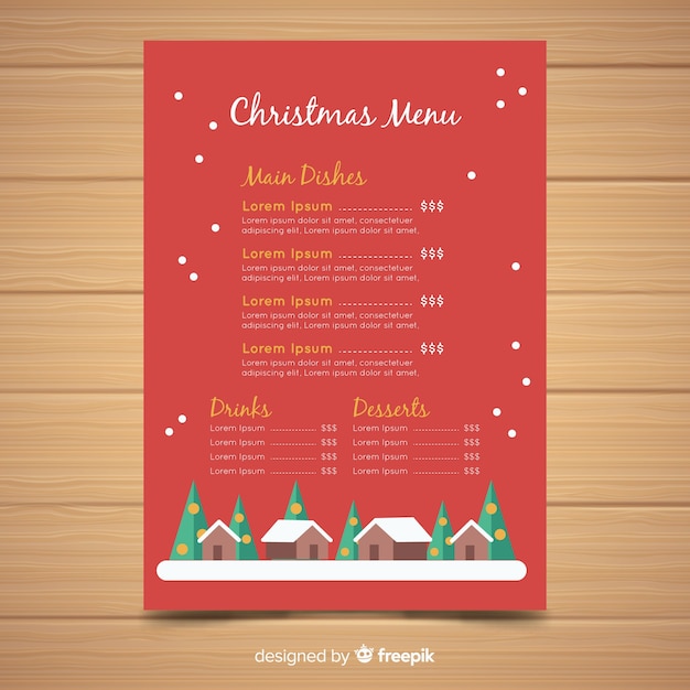 Vecteur gratuit beau modèle de menu de noël avec design plat