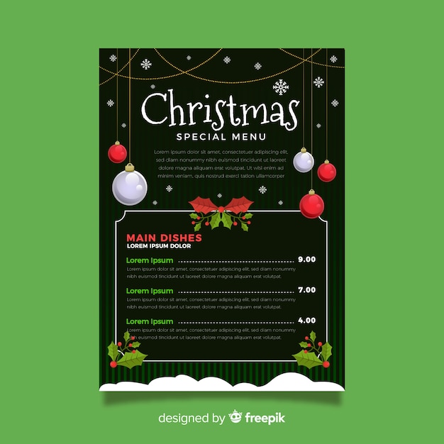 Vecteur gratuit beau modèle de menu de noël