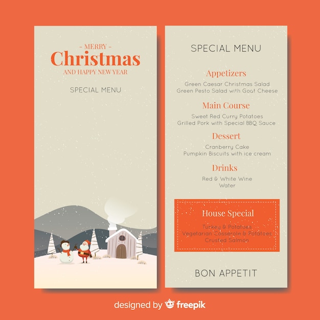 Vecteur gratuit beau modèle de menu de noël