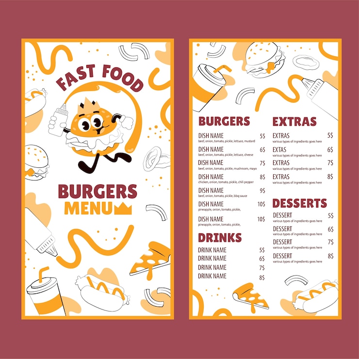 Vecteur gratuit beau modèle de menu de nourriture