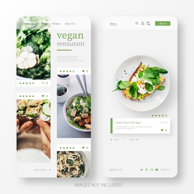 Beau modèle de page de destination de restaurant végétalien pour mobile