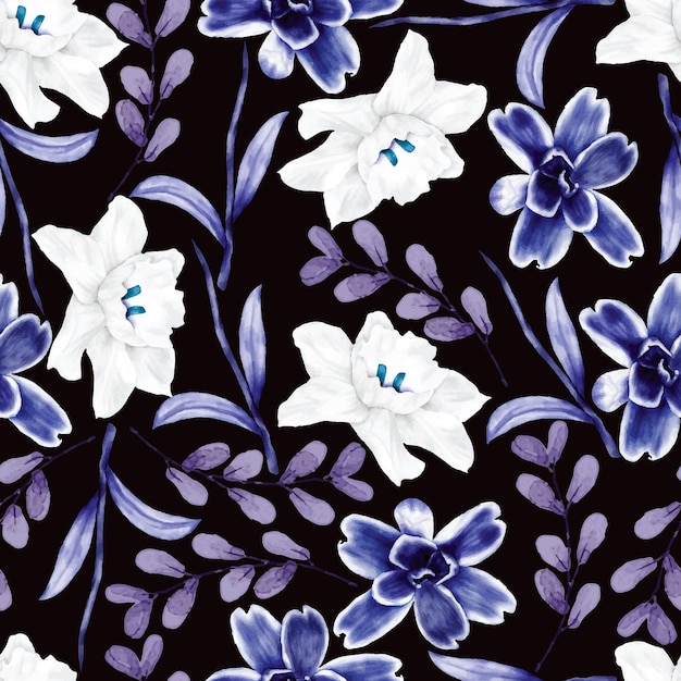 Vecteur gratuit beau motif floral bleu marine sans couture