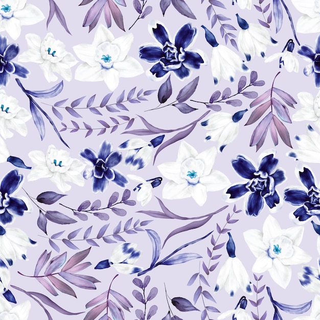 Vecteur gratuit beau motif floral bleu marine sans couture