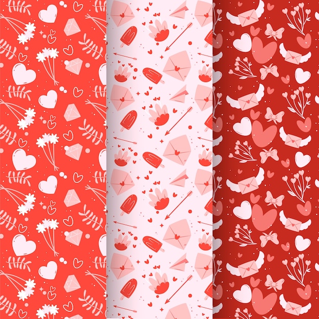 Beau Pack De Motifs De Saint Valentin Dessinés à La Main