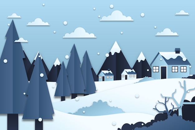 Beau Paysage D'hiver En Style Papier