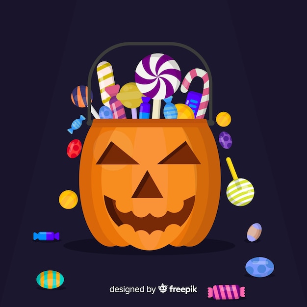 Vecteur gratuit beau sac de bonbons d'halloween avec un design plat