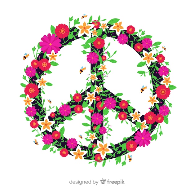 Beau symbole de la paix avec style floral