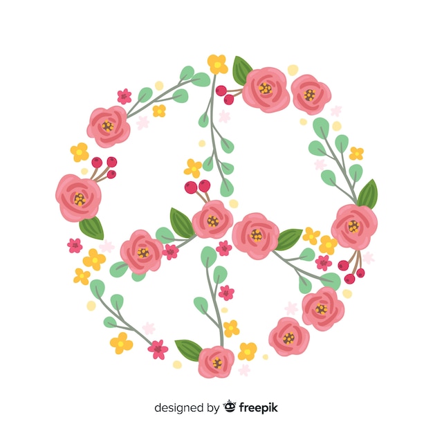 Beau Symbole De La Paix Avec Style Floral