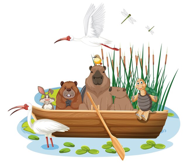 Beaucoup d'animaux sur le bateau