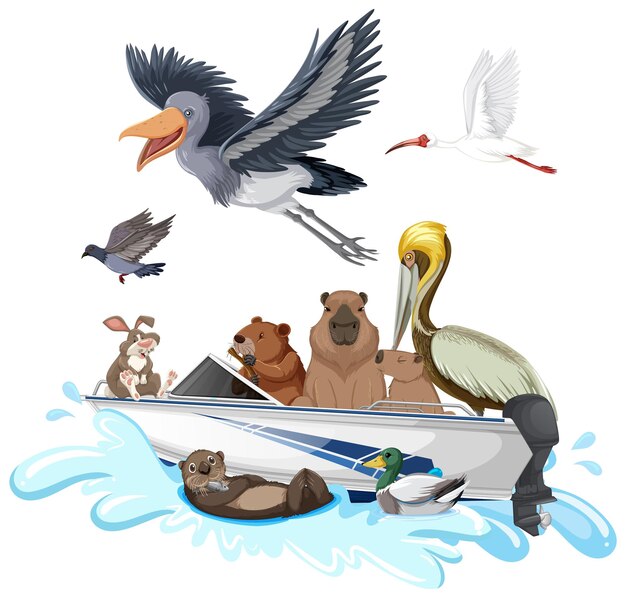 Beaucoup d'animaux sur le bateau