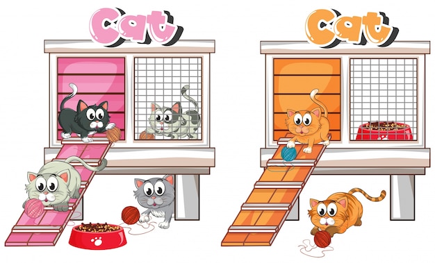 Vecteur gratuit beaucoup de chats dans l'illustration de cage de chat