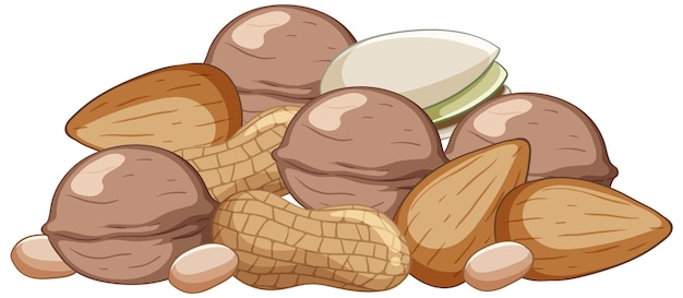 Beaucoup De Noix, Amandes, Arachides, Pistaches, Dessin Animé, Style