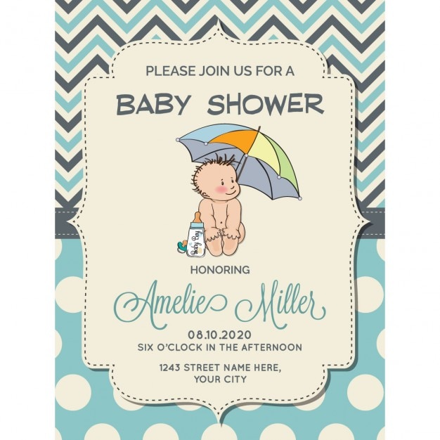 Beautiful Boy Bébé Carte De Douche Avec Petit Bébé Sous Le Parapluie