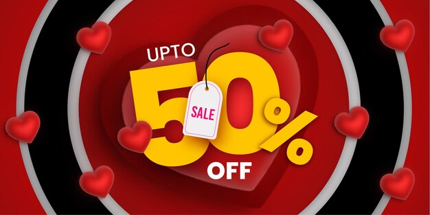 Beautiful Love Saint Valentin Super Sale Banner Background Multipurpose 3D Heart Effect FREE Vector