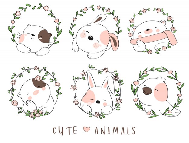 Style De Bande Dessinee De Bebe Mignon Animaux Carte Vecteur Premium