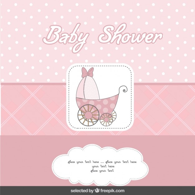 Vecteur gratuit bébé carte douche rose avec la poussette de bébé