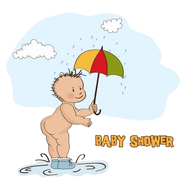 Bébé Carte Garçon De Douche Avec Bébé Drôle Sous Son Parapluie