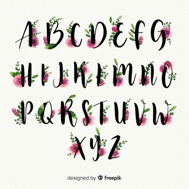 Vecteur gratuit bel alphabet avec des fleurs