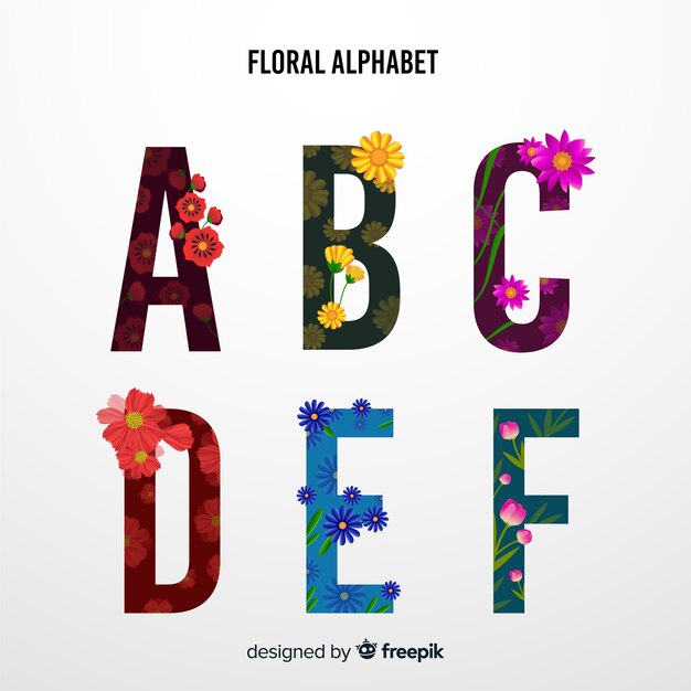 Bel alphabet avec des fleurs