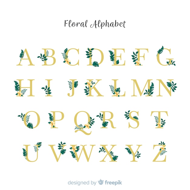 Vecteur gratuit bel alphabet avec des fleurs