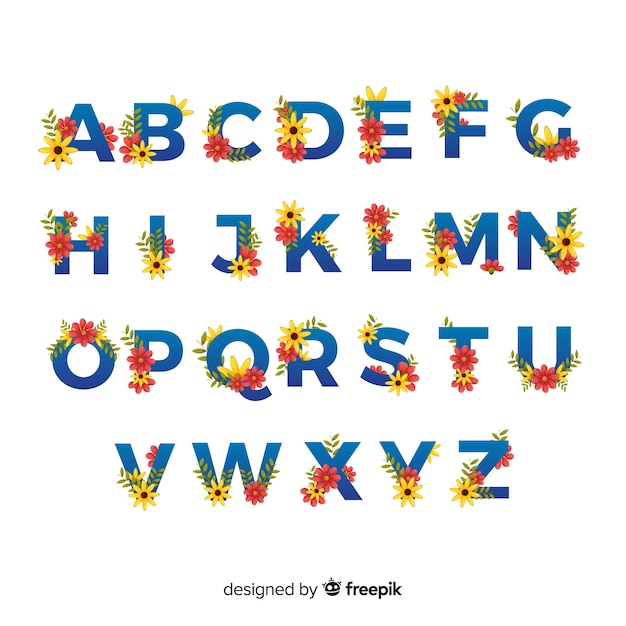 Vecteur gratuit bel alphabet avec des fleurs