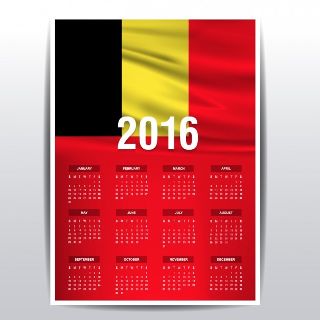 Vecteur gratuit belgique calendrier 2016