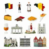 Vecteur gratuit belgium flat style icons set