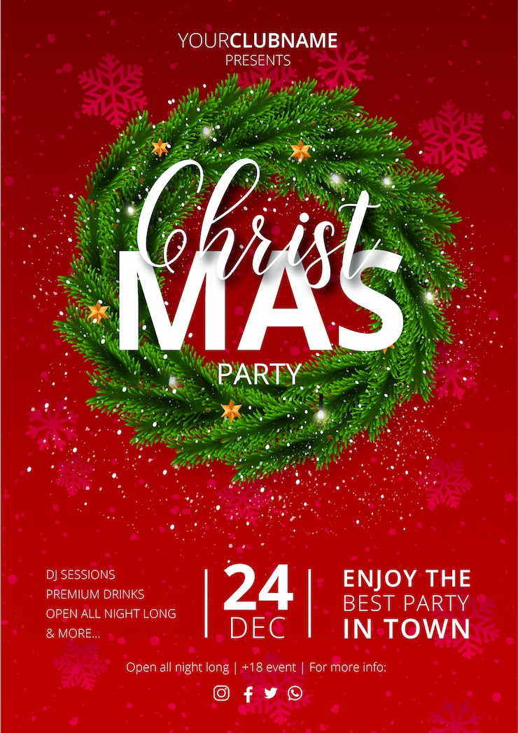 Vecteur gratuit belle affiche de fête de noël avec rouge