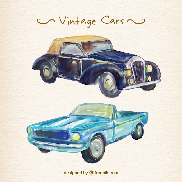 Vecteur gratuit belle aquarelle voitures anciennes