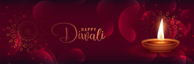 Belle Bannière Brillante De Diwali Avec Featya Diya