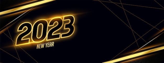 Vecteur gratuit belle bannière d'événement du nouvel an 2023 avec des lignes dorées