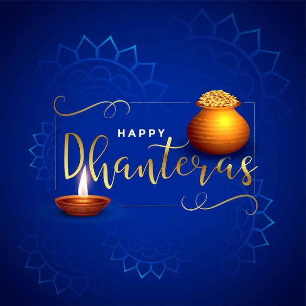 Belle carte de festival de dhanteras avec diya et kalash