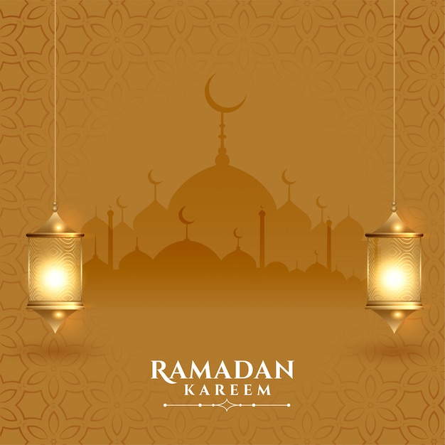 Vecteur gratuit belle carte de festival de ramadan kareem avec des lanternes